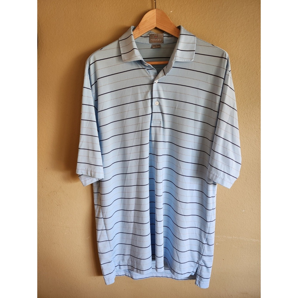 FENNEC Men's Golf Shirt L Dry Performance Striped Blue Lochnivar Golf